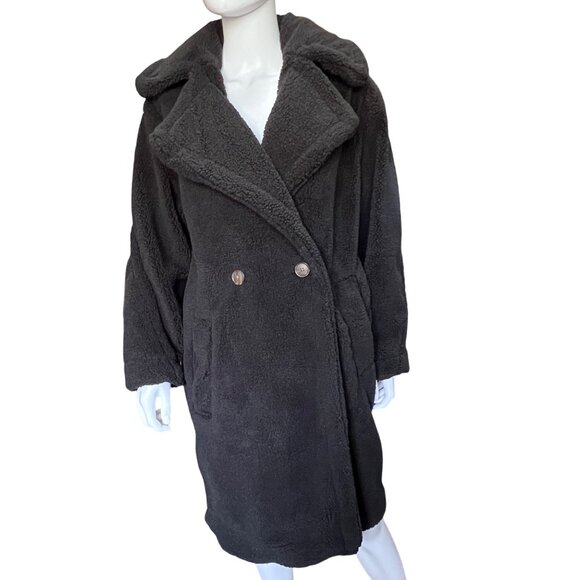Universal Thread Black Faux Fur Coat Double Breasted Mid-Length Womens Size S - Picture 1 of 7